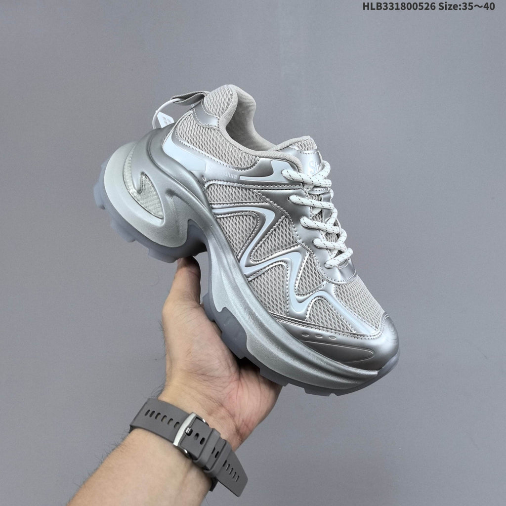 Silver and White GG-CC Chunky Low-Top Sneakers - product image from the listing.