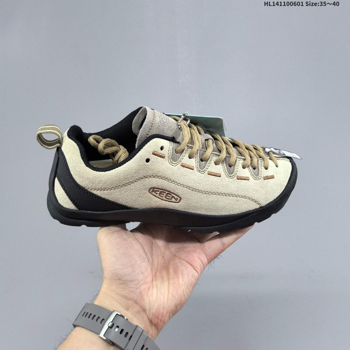 KEEN Jasper Low-Top Outdoor Sneakers, in Beige and Black - product image from the listing.