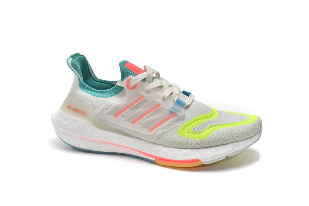 Adidas Ultra Boost 22 GX8015 Running Shoes in White Blue Yellow - product image from the listing.