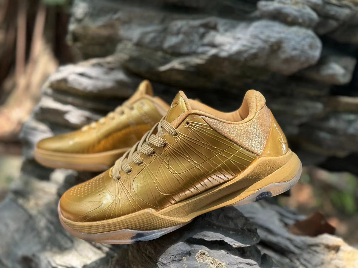 Metallic Gold Nike Kobe 5 Basketball Shoes - product image from the listing.