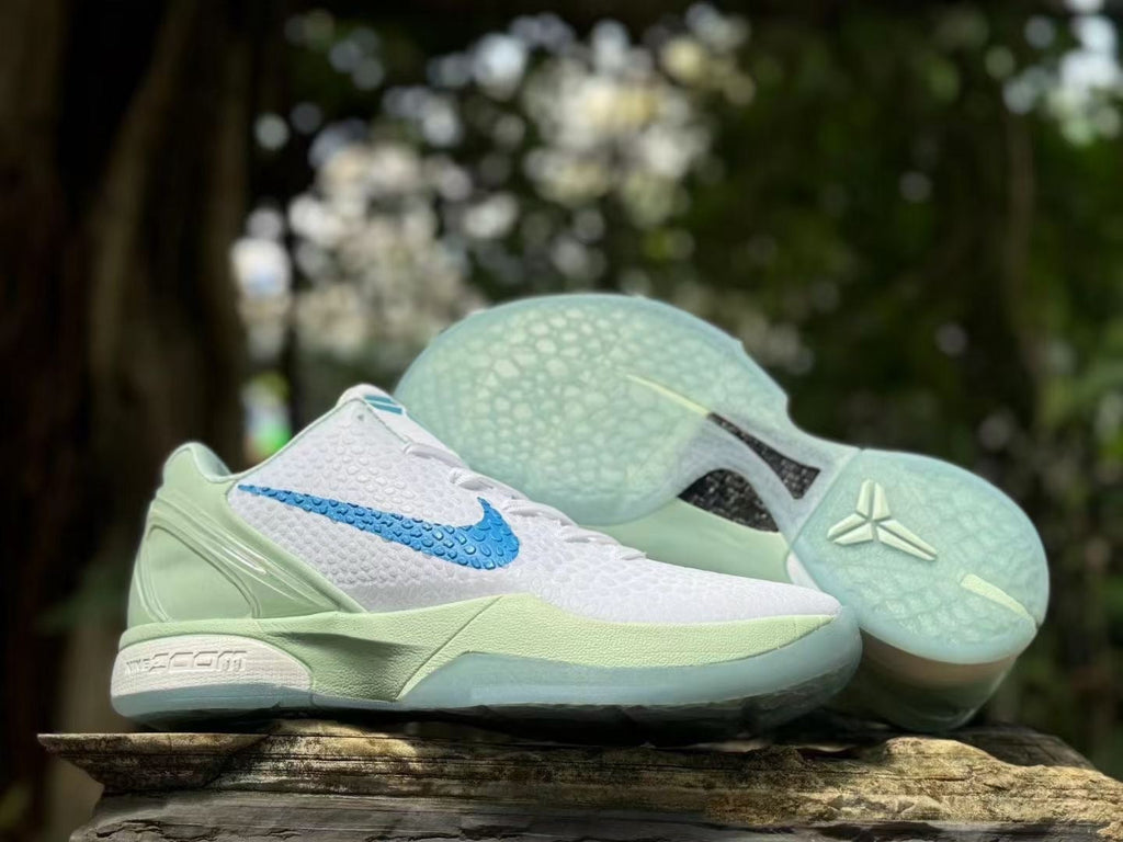 Nike Kobe 6 Haliburton PE Basketball Shoes, in White and Green - product image from the listing.