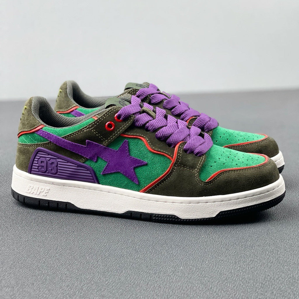 BAPE SK8 Sta Sneakers in Green and Purple - product image from the listing.