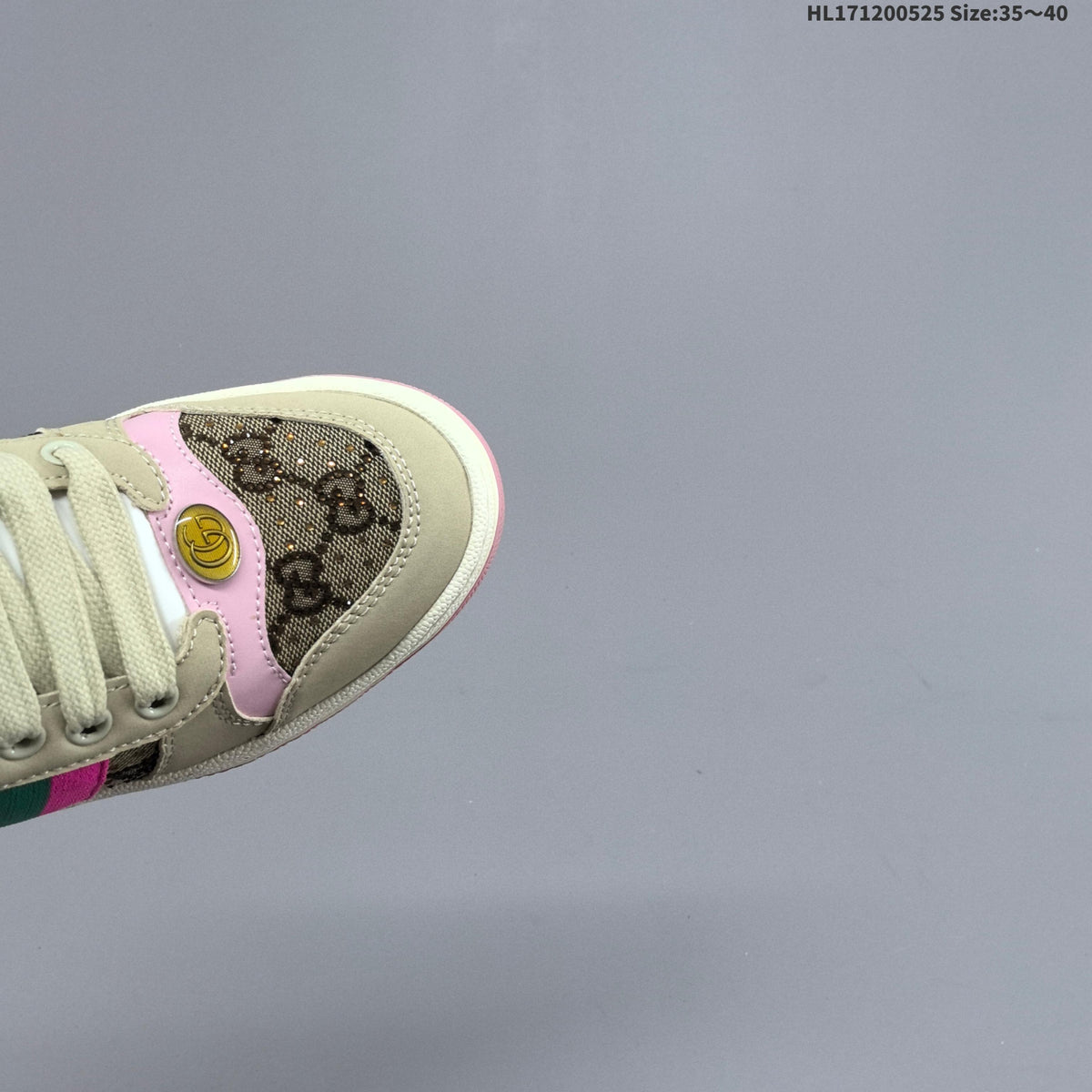 Gucci Screener Distressed Low-Top Sneakers in Beige Pink Green - product image from the listing.