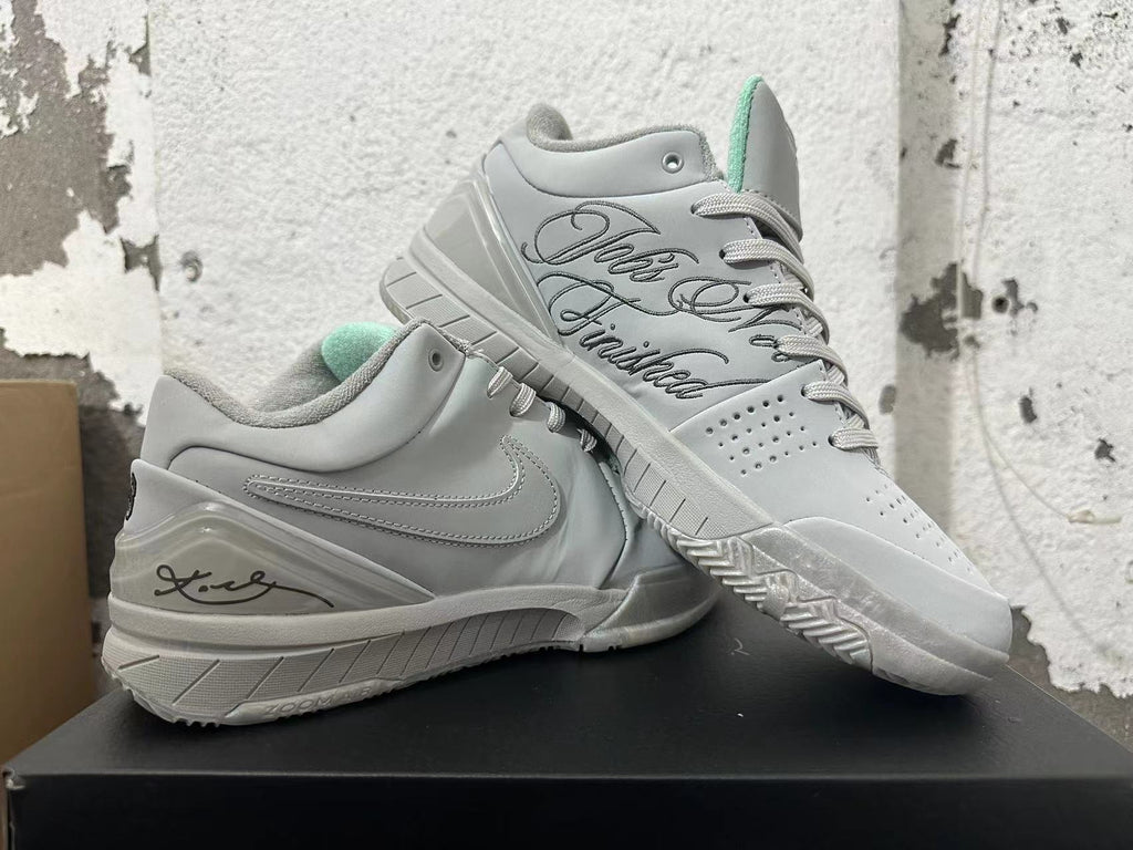 Nike Kobe 4 Protro Basketball Shoes, in White and Grey - product image from the listing.