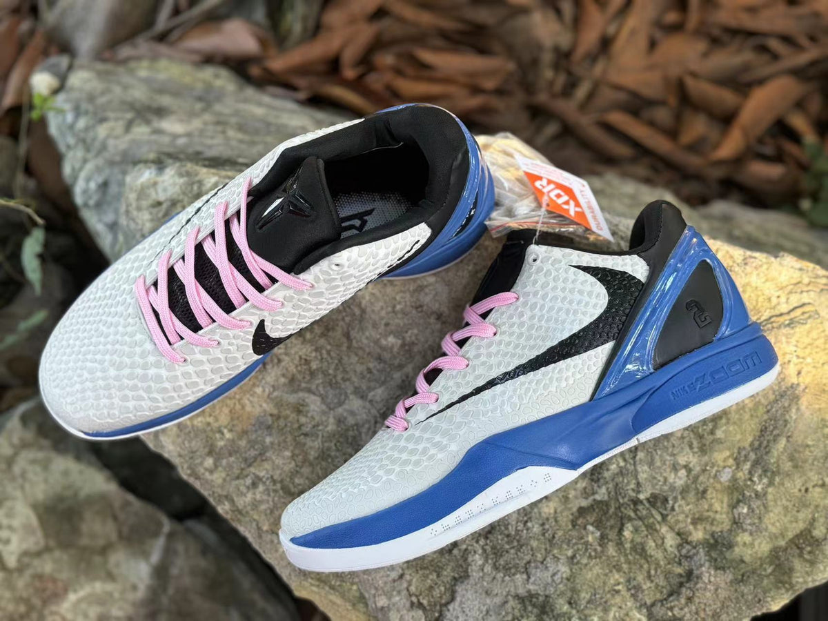 Nike Kobe 6 Basketball Shoes in White, in Blue and Pink - product image from the listing.
