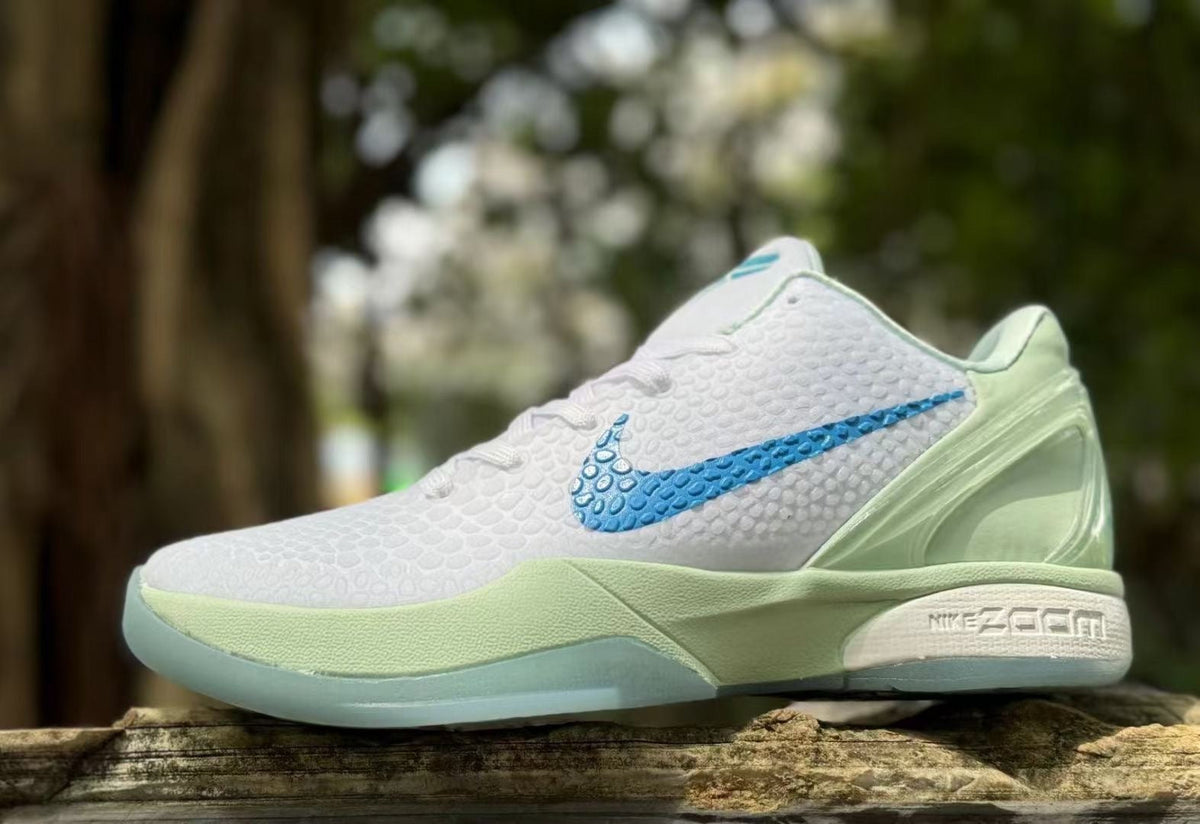 Nike Kobe 6 Haliburton PE Basketball Shoes, in White and Green - product image from the listing.