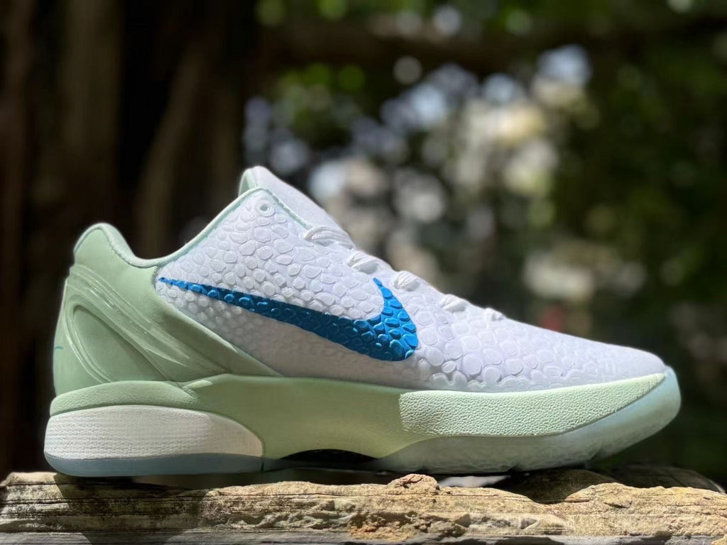 Nike Kobe 6 Haliburton PE Basketball Shoes, in White and Green - product image from the listing.