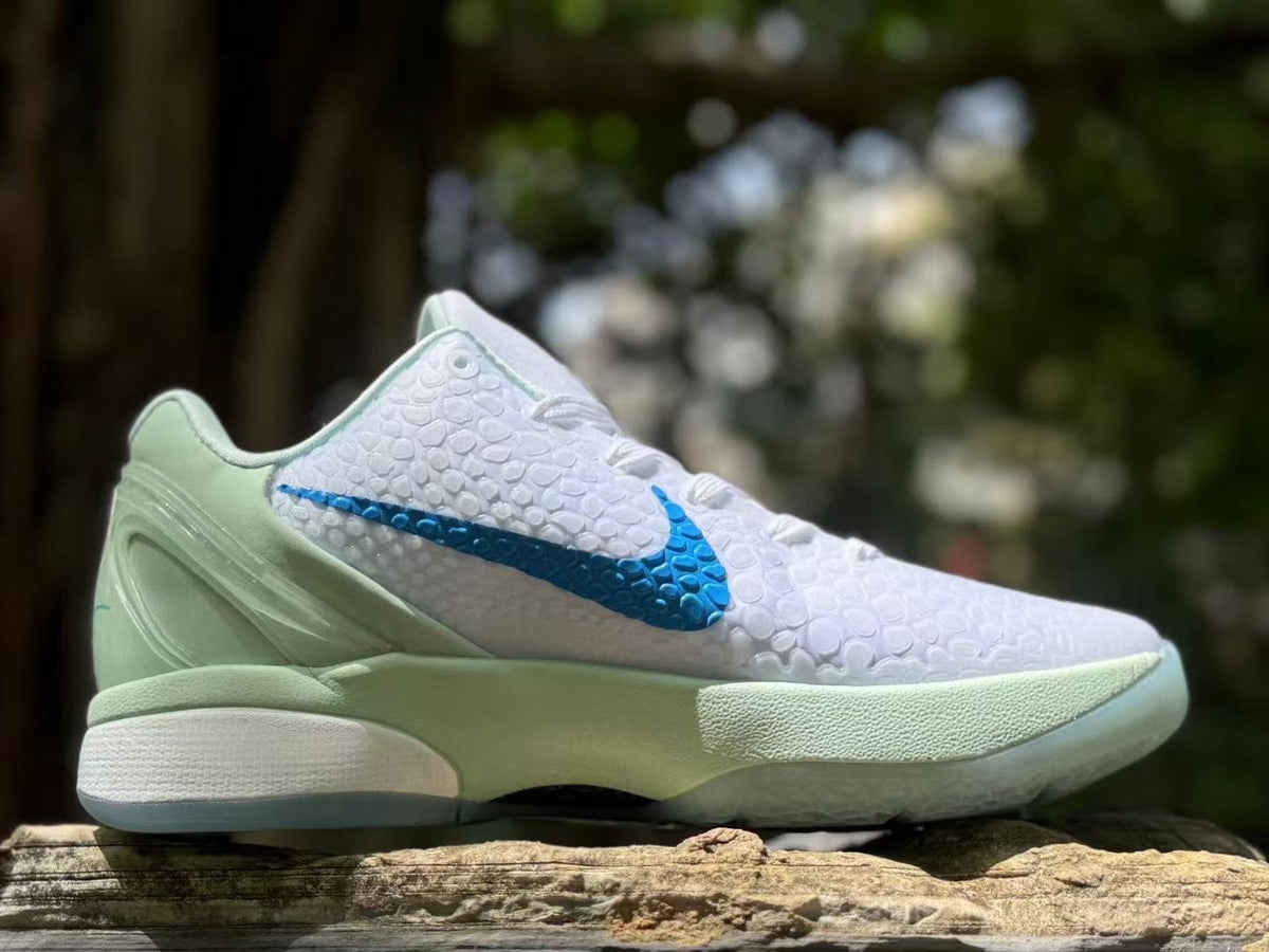 Nike Kobe 6 Haliburton PE Basketball Shoes, in White and Green - product image from the listing.
