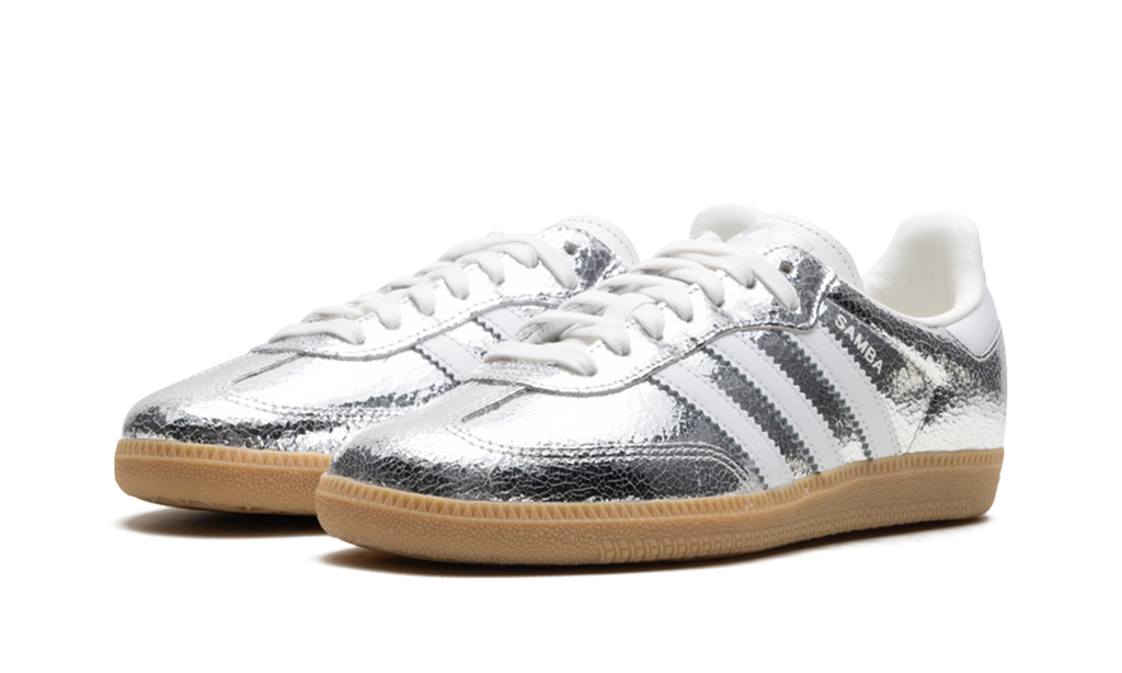 Women's Samba OG "Silver Metallic Cracked Leather" JR0035 - product image from the listing.