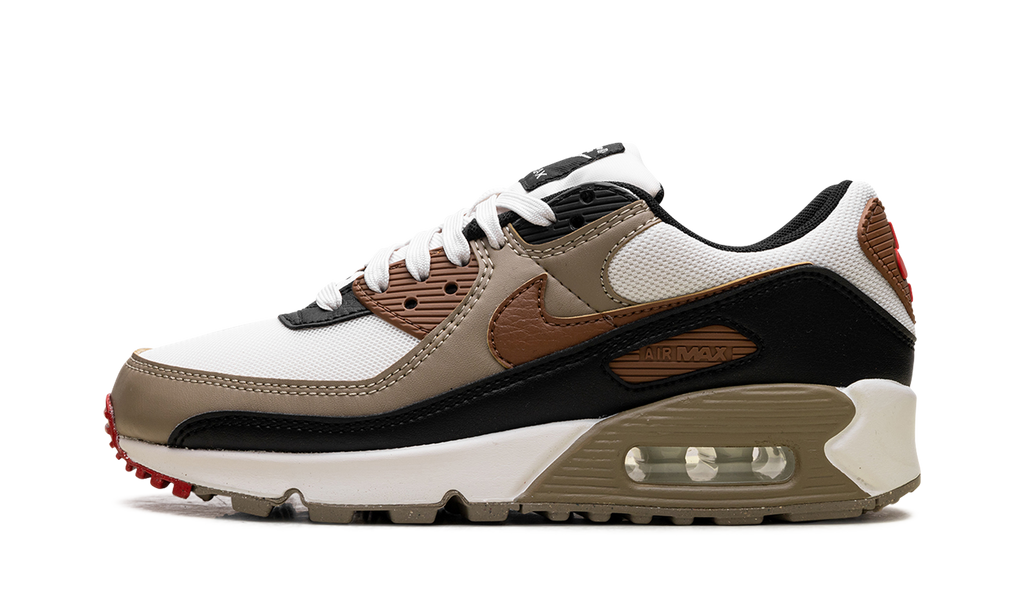 Women's Air Max 90 "Phantom Black Fire Red Light British Tan" DH8010 005 - product image from the listing.