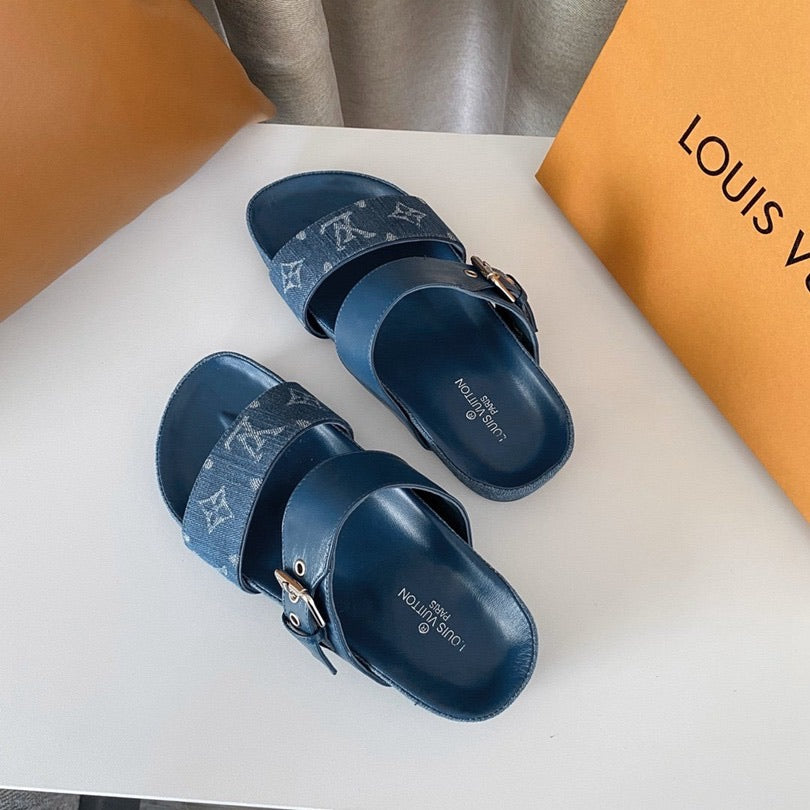 Lv sandals in blue - product photo shown in the listing for this item.