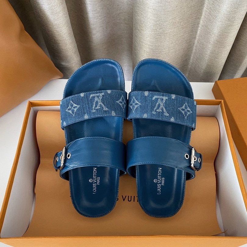 Lv sandals in blue - product photo shown in the listing for this item.