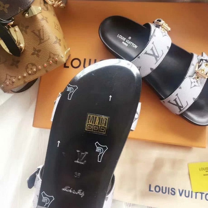 Lv sandals in gray - product photo shown in the listing for this item.