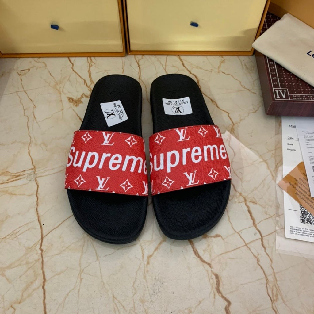L O G O - S L I D E S (3 Colours Available) - LV x S U P R E M E - product image from the listing.