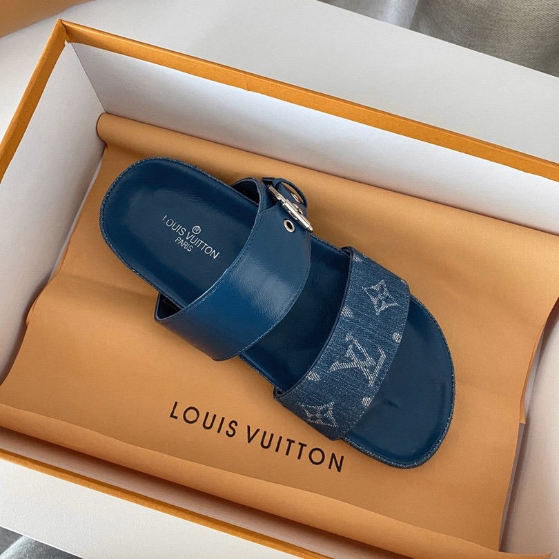 Lv sandals in blue - product photo shown in the listing for this item.