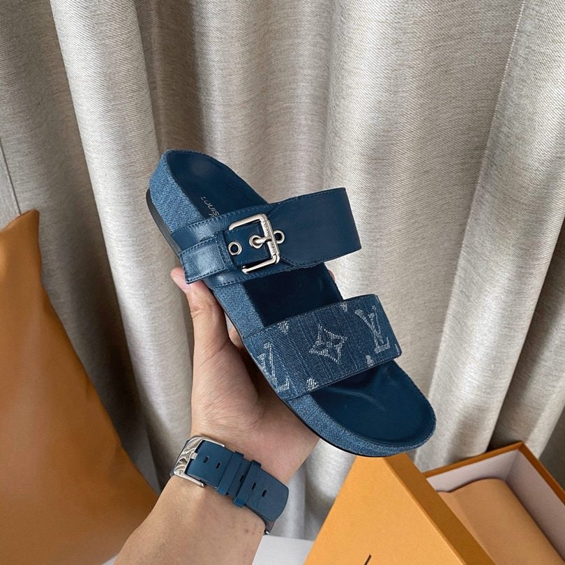 Lv sandals in blue - product photo shown in the listing for this item.