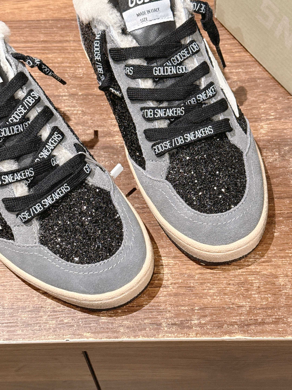 Golden Goose 2025 Wool-Lined Dirty Trainers Light Gray mix Black Suede 444261 - product image from the listing.