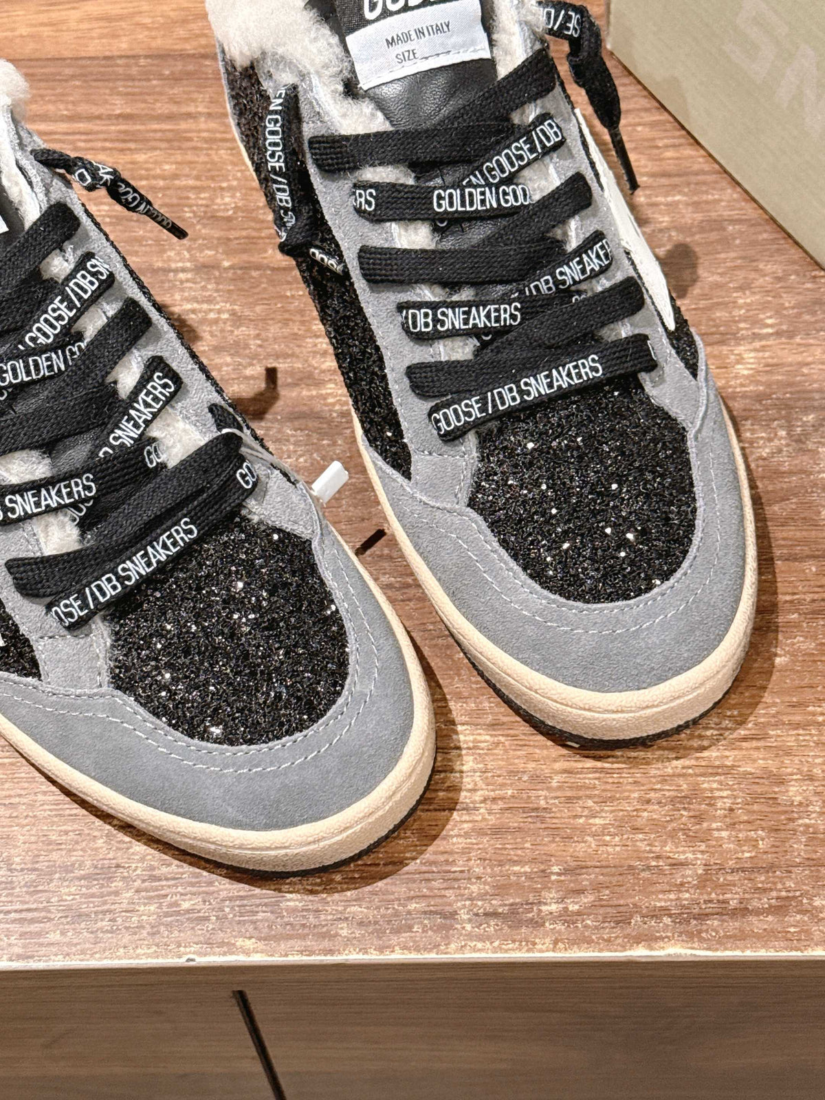 Golden Goose 2025 Wool-Lined Dirty Trainers Light Gray mix Black Suede 444261 - product image from the listing.