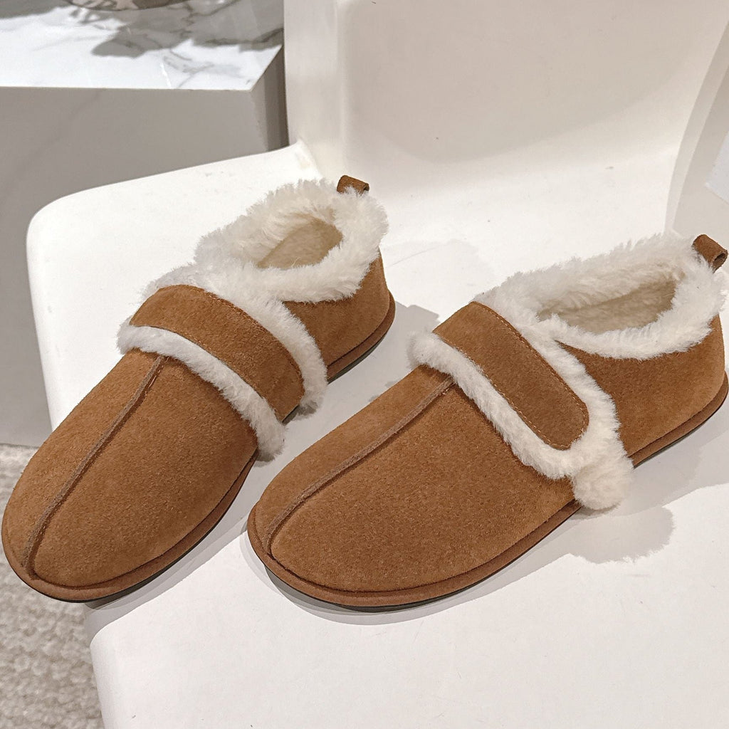 The Row 2025 Furry Footwear Light Brown White Suede Wool 560590 - product image from the listing.