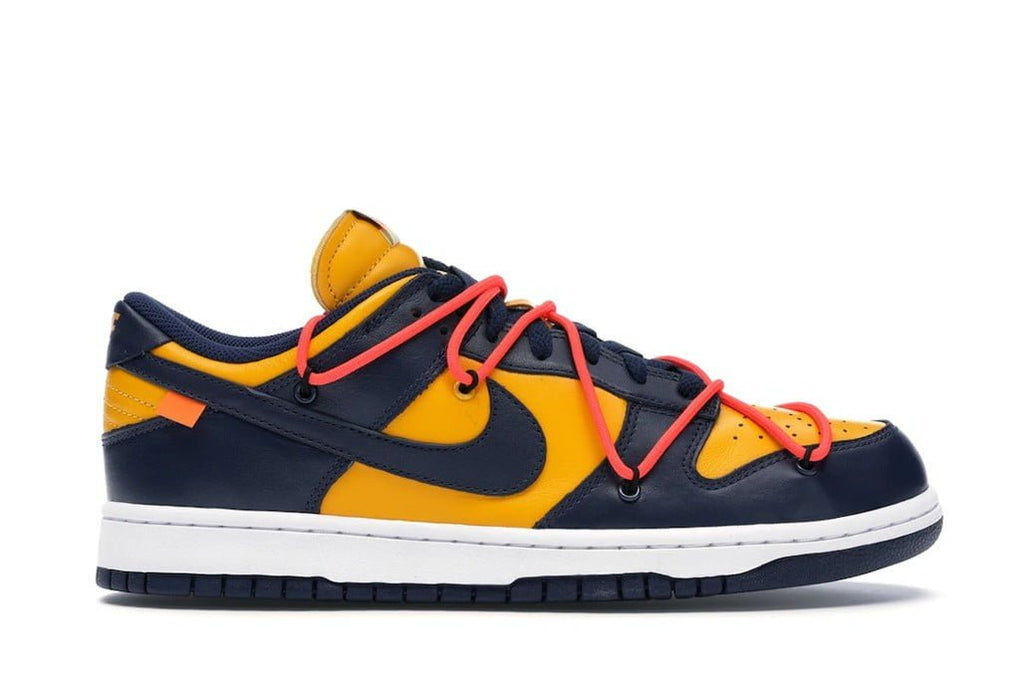 Nike Dunk Low Off-White in University Gold Midnight Navy - product image from the listing.