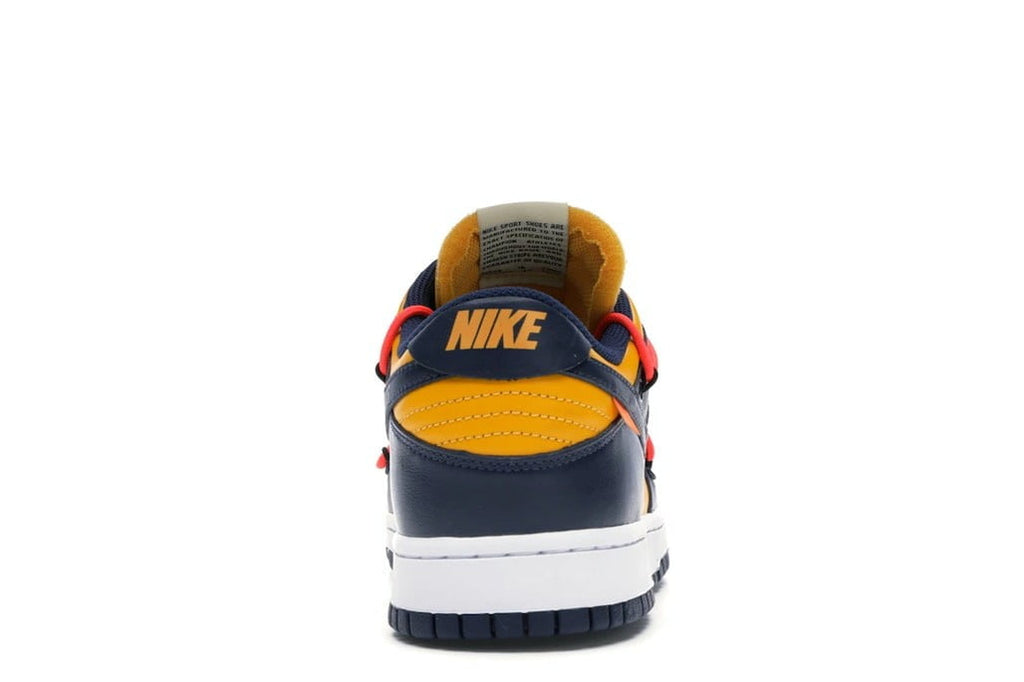 Nike Dunk Low Off-White in University Gold Midnight Navy - product image from the listing.