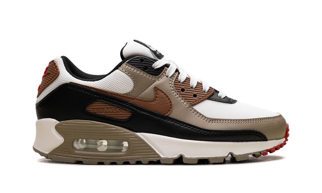 Women's Air Max 90 "Phantom Black Fire Red Light British Tan" DH8010 005 - product image from the listing.
