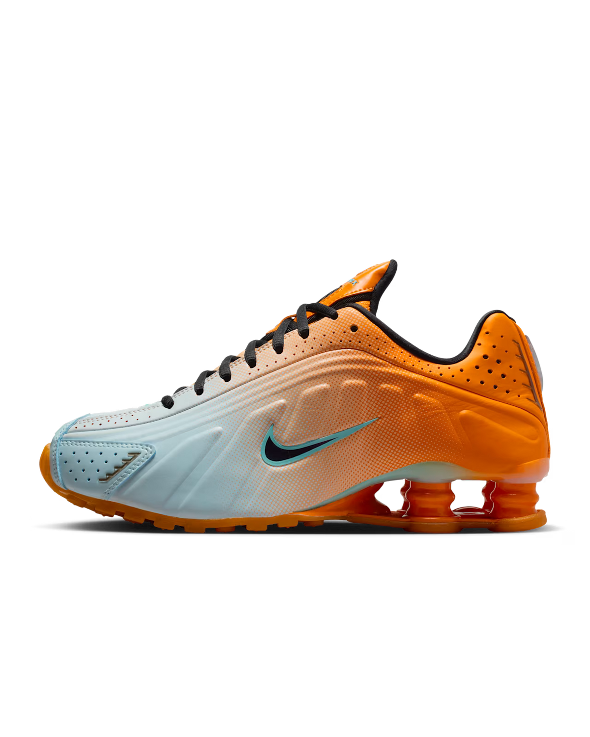 Nike Shox R4-Hyper-VIVID ORANGE/BLACK-GLACIER BLUE for Women - product image from the listing.