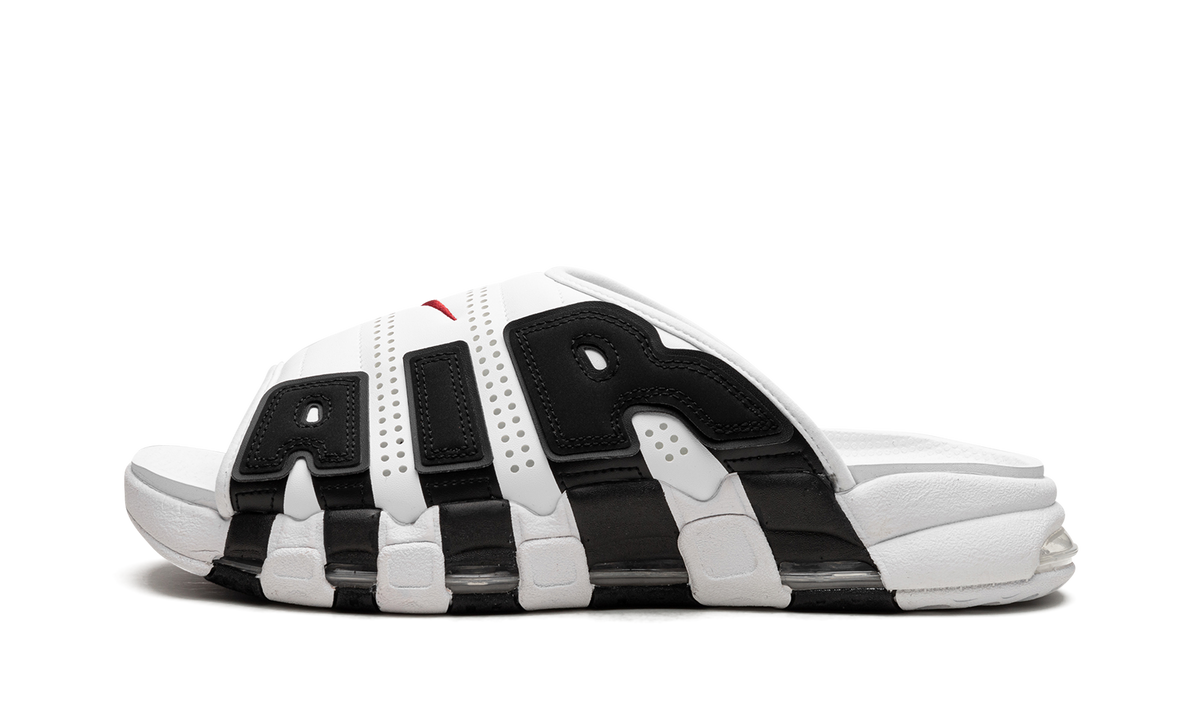 "White Black Red" Air More Uptempo Slide NA FB7815 100 - product image from the listing.